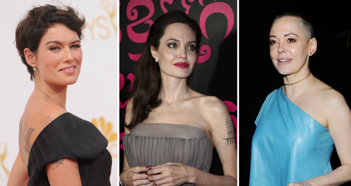 De izquierda a derecha: las actrices Lena Headey, Angelina Jolie y Rose McGowan.