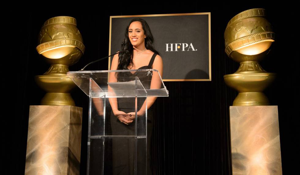 Simone Garcia Johnson en la gala de presentación de la Embajadora de los Globos de Oro 2018, el pasado miércoles en Los Ángeles.
