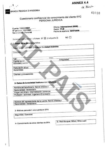 Internal BPA questionnaire completed by former Venezuelan energy vice-minister Nervis Villalobos.