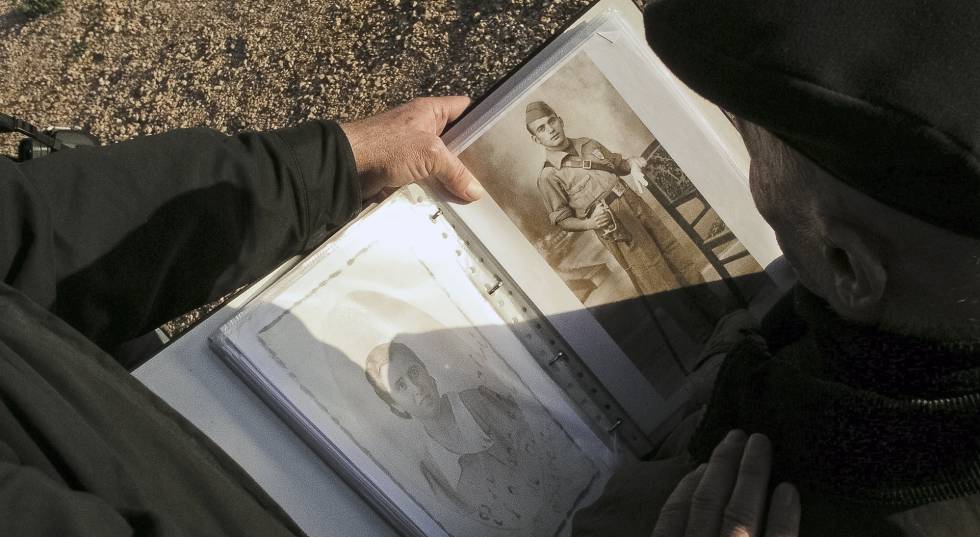 Book with photos of missing people The former Major of my grandfather’s village shows him a book with photographs of people executed and missing during the Civil war. Many of them were unburied during his time as a Major. Here they talk about someone my grandfather used to know.