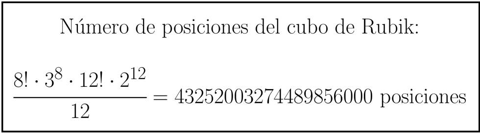Número de posiciones posibles de un cubo de Rubik 3x3x3.
