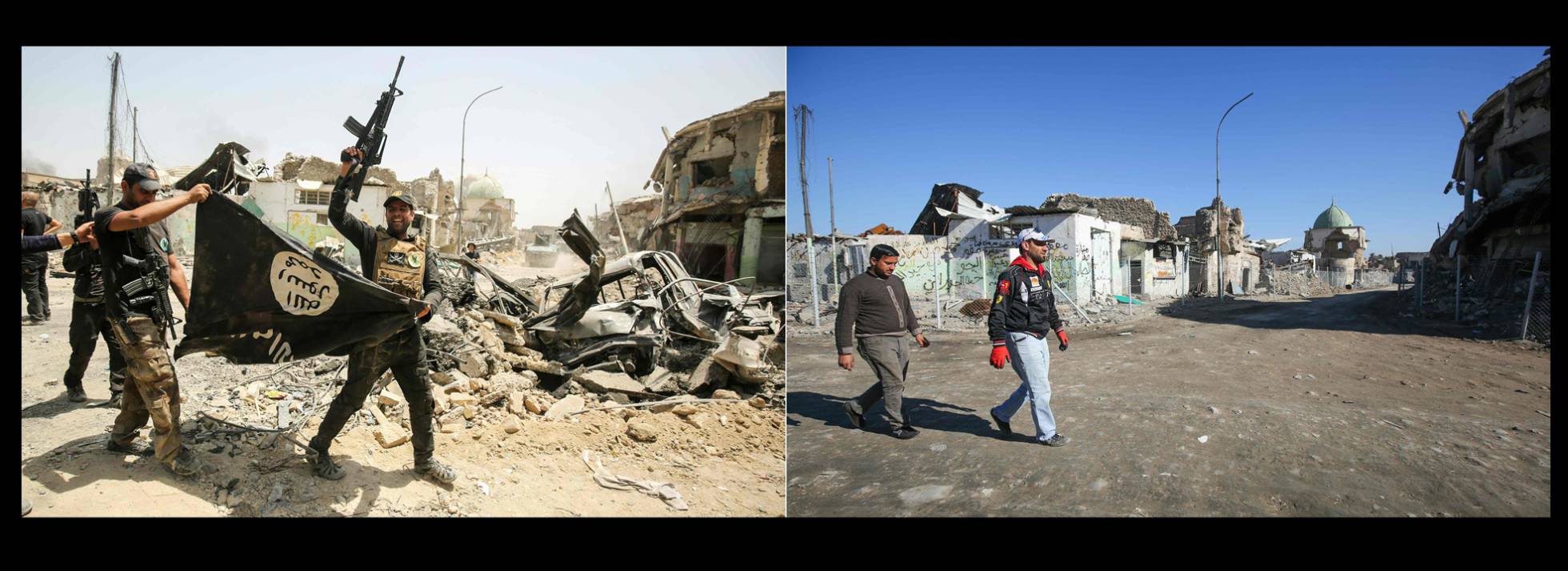 Las calles de Mosul antes y después de la ocupación del Estado Islámico