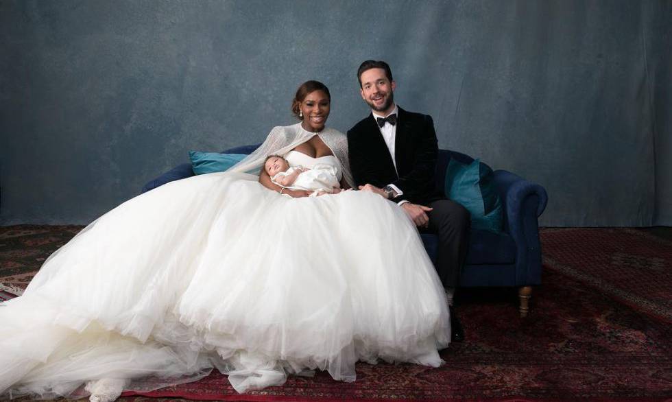 Serena Williams, Alexis Ohanian y su hija el día de su boda en Nueva Orleans, el pasado noviembre.