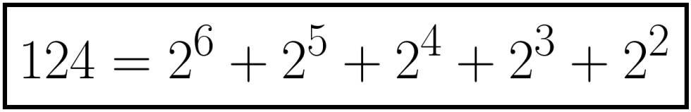 Expresión del 124 como suma de potencias de 2.