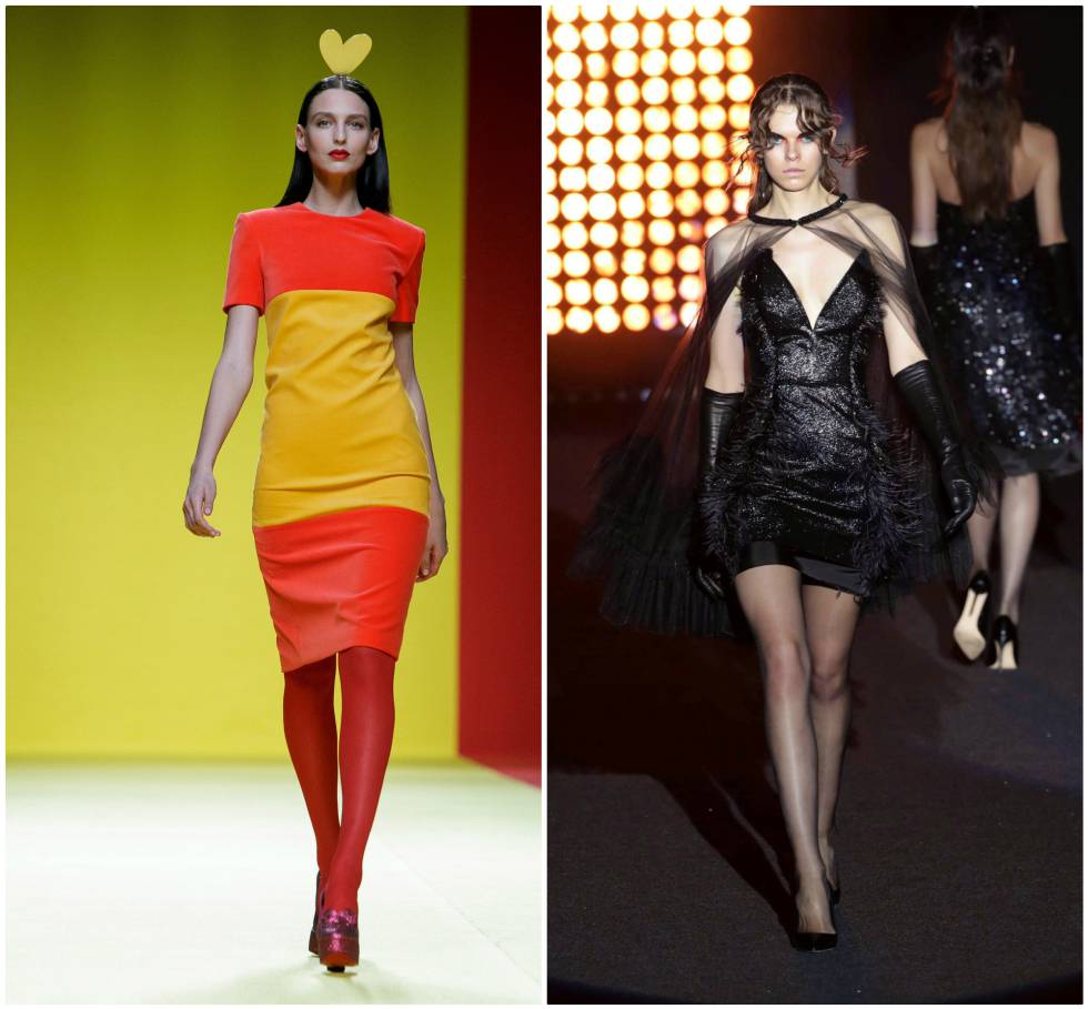 Diseño de Ágatha Ruiz de la Prada y, a la derecha, una de las modelos del desfile de Ana Locking.