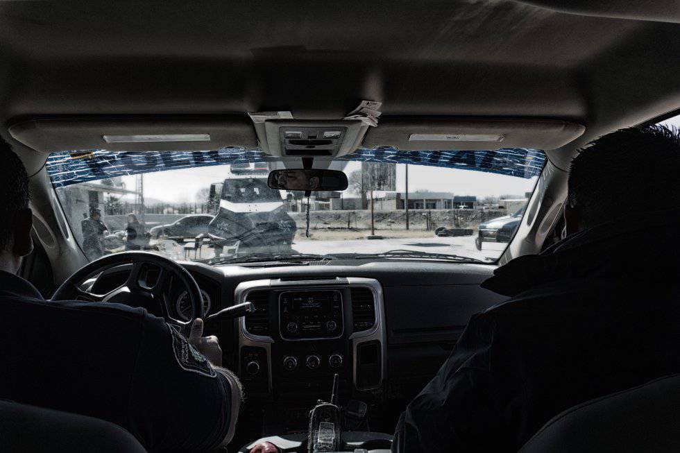Chihuahua state police officers patrol the streets of Práxedis.