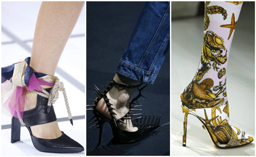 De izquierda a derecha: las propuestas de Sacai, Balenciaga y Versace para la próxima primaveraverano.