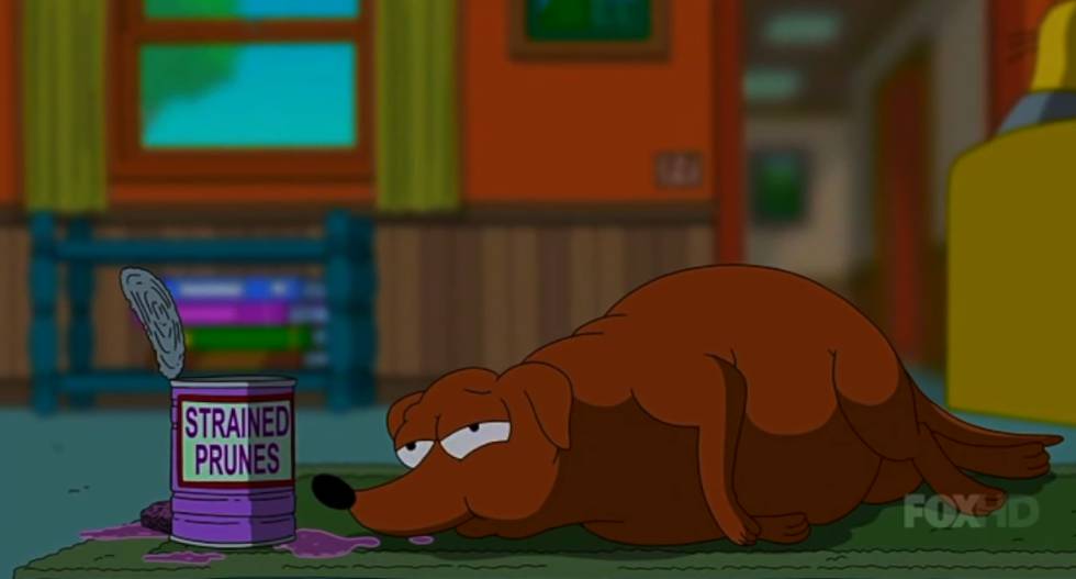 Pequeño Ayudante de Santa Claus también sufrió obesidad en 'Los Simpsons'.