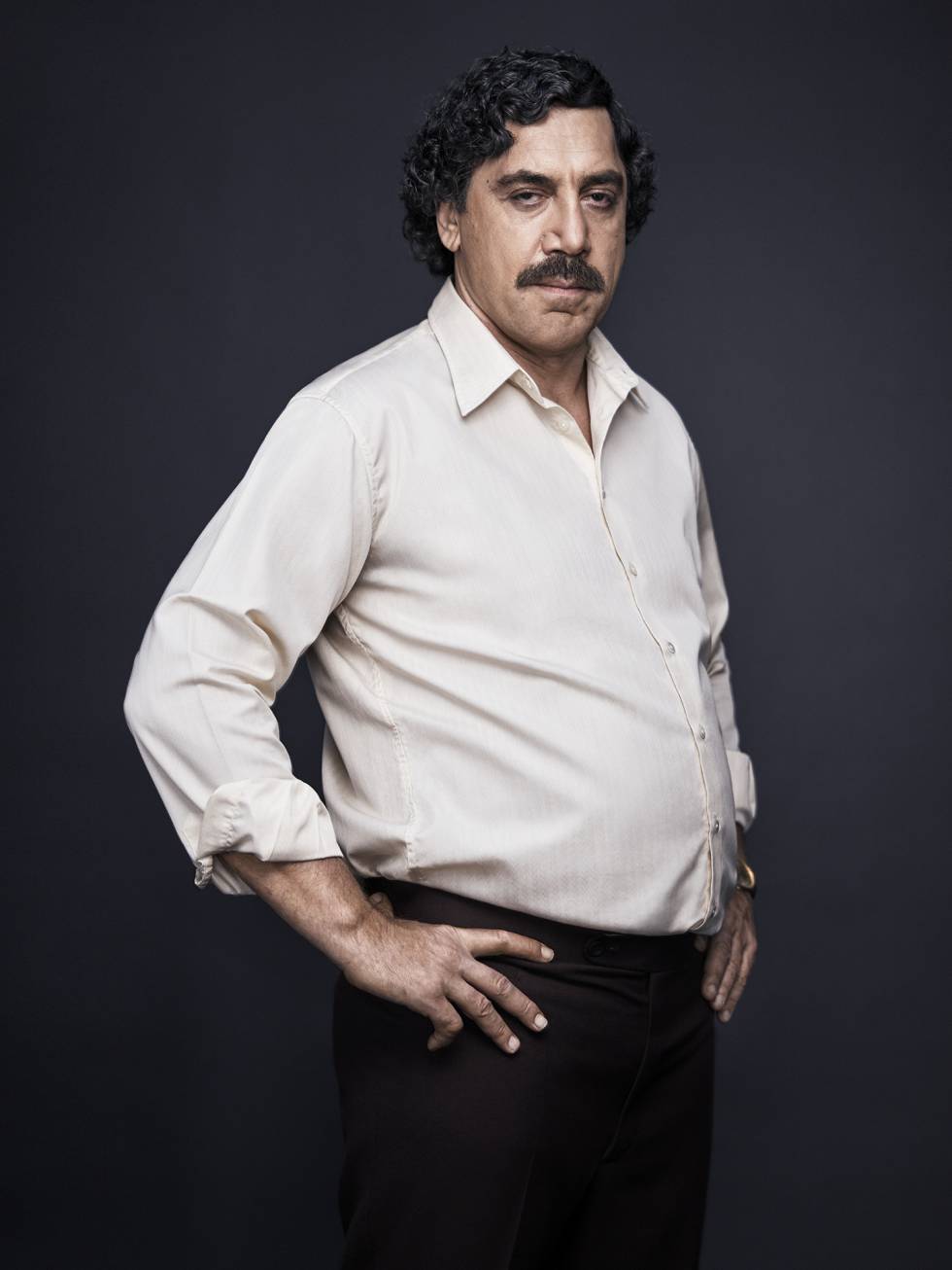 Javier Bardem caracterizado como Pablo Escobar para o filme ‘Amando Pablo’, dirigido por Fernando León de Aranoa.