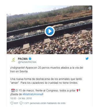 Hallados 20 perros muertos atados a las vías del tren en varios pueblos de Sevilla