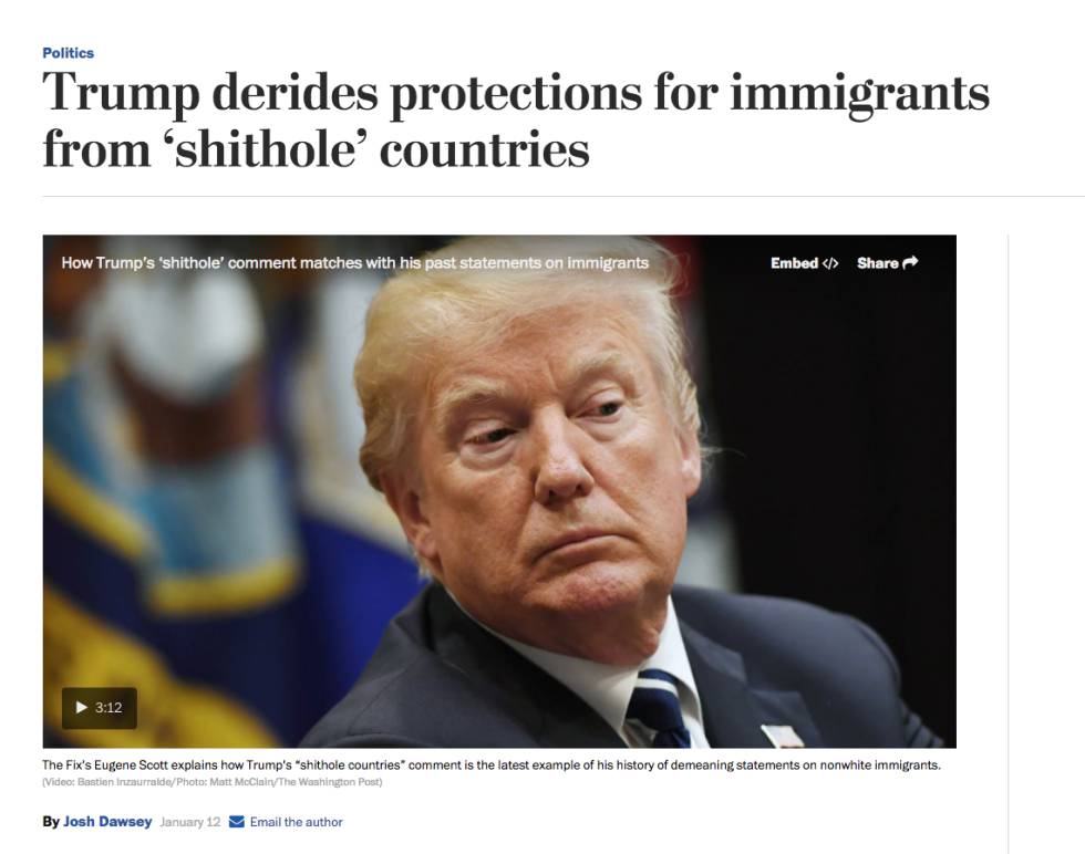 Captura de la palabra "shit" incluida por primera vez en un titular del Washington Post.