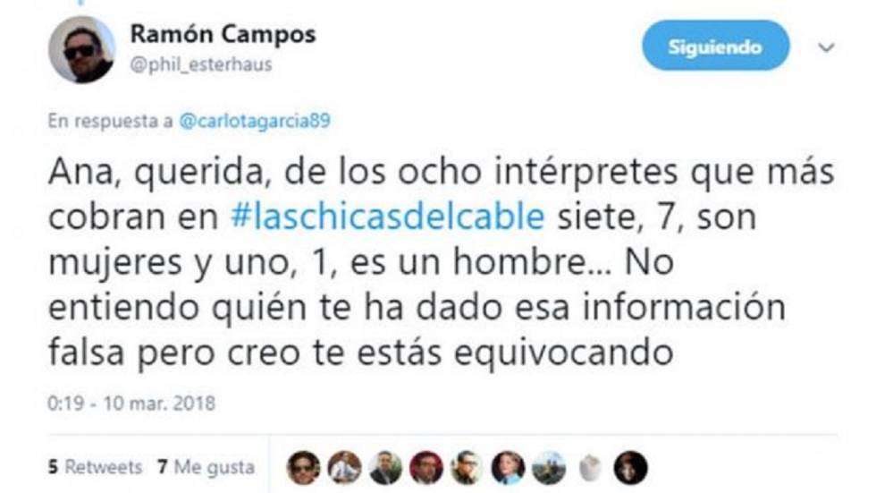 Tuit de Ramón Campos en respuesta a Ana Fernández