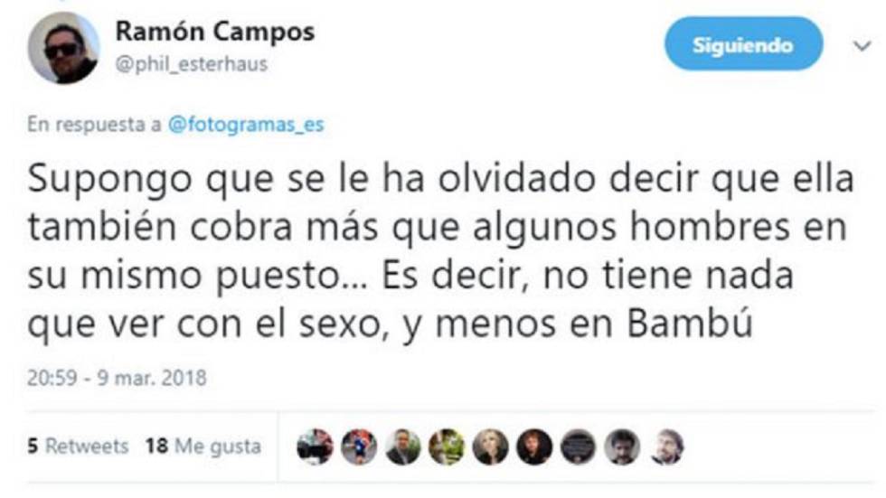 Tuit de Ramón Campos en respuesta a Ana Fernández