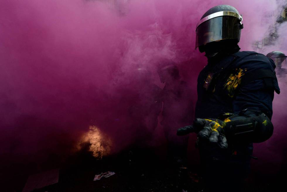 A riot police officer in Barcelona.