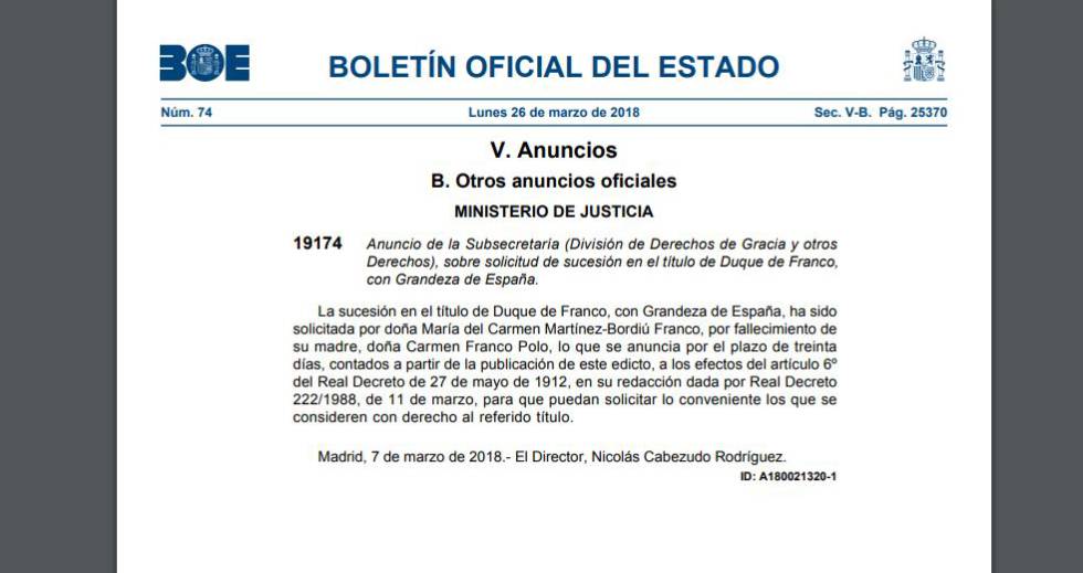 Carmen Martínez-Bordiú reclama el título de duquesa de Franco