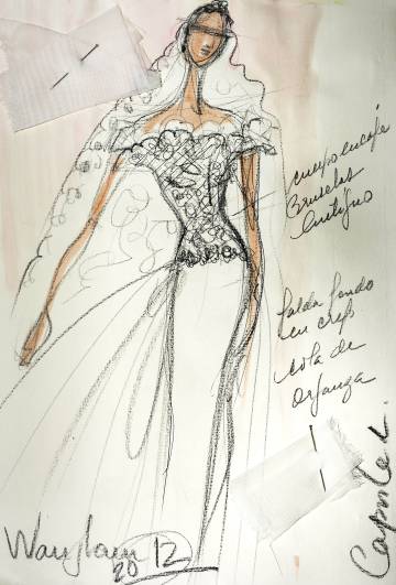 Bocetos de tres vestidos dibujados por Lorenzo Caprile.