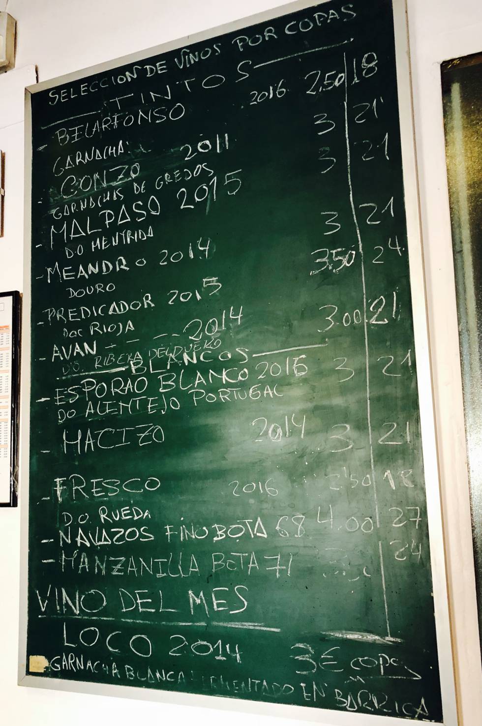 PIZARRA DE VINOS POR COPAS EN ASTURIANOS CAPEL