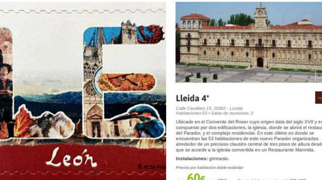 A la izquierda, el sello; el folleto turístico, a la derecha.