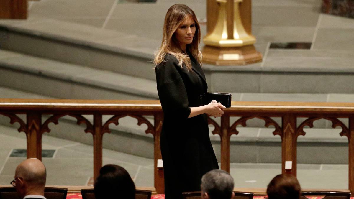 Melania Trump en el funeral de Barbara Bush.