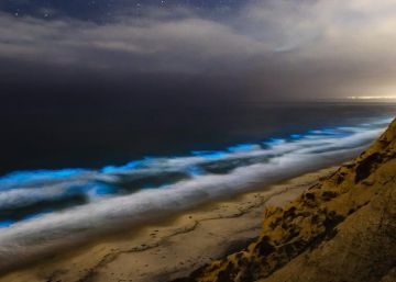 Así brilla de noche el agua de estas playas de California