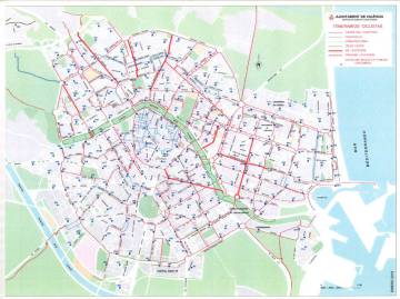 Mapa de los carriles bici de Valencia.