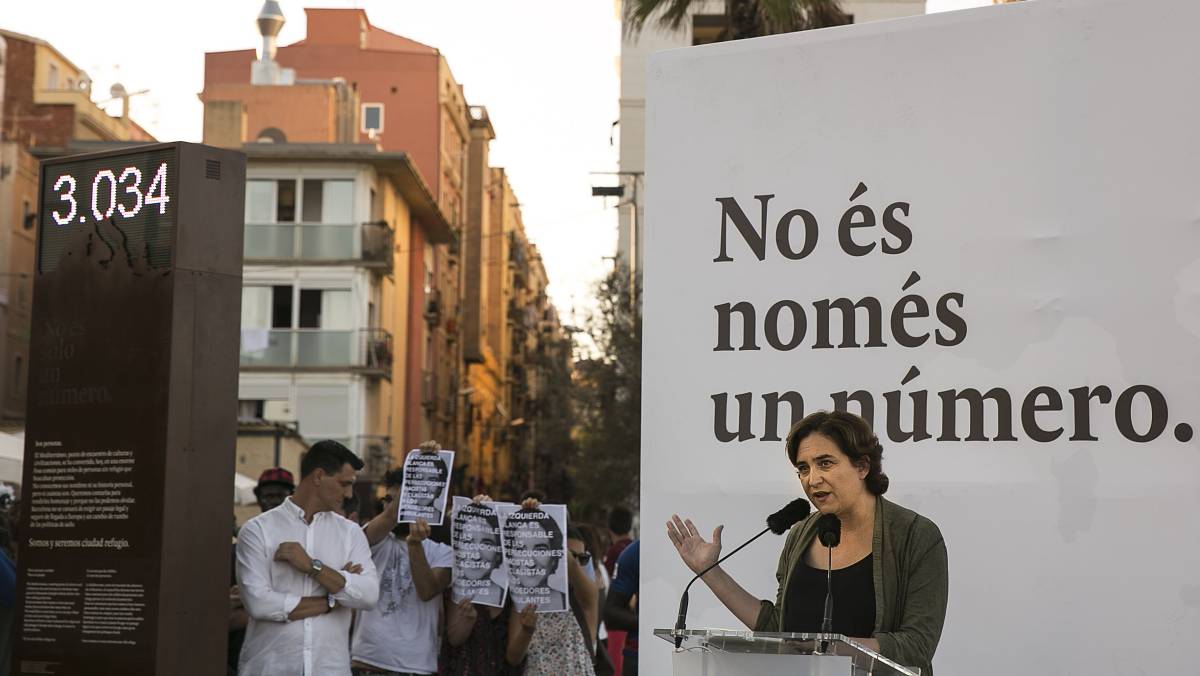 Ada Colau, en un acto sobre refugiados.