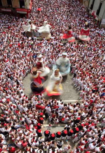 The giants on parade during last year's San Fermín festival.