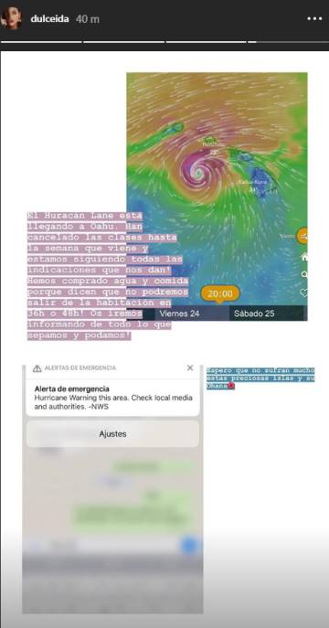 Dulceida, en una imagen de sus Stories de Instagram dando cuenta de la situación en Hawai.