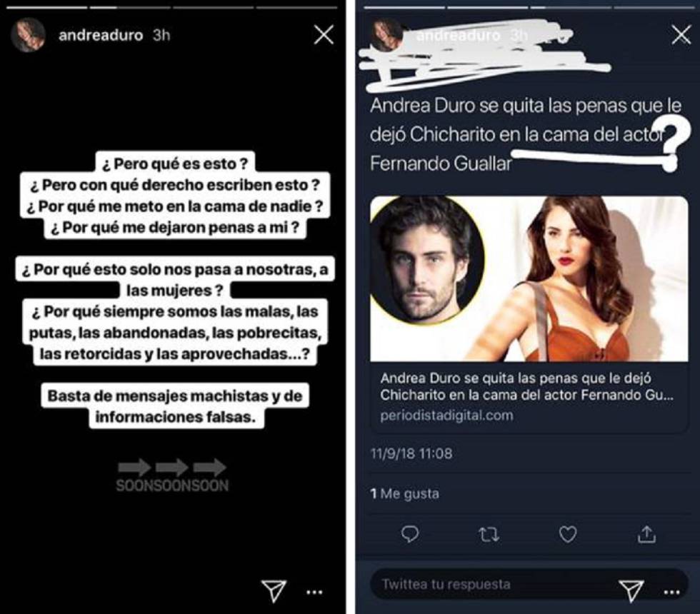 La denuncia de Andrea Duro en Instagram.