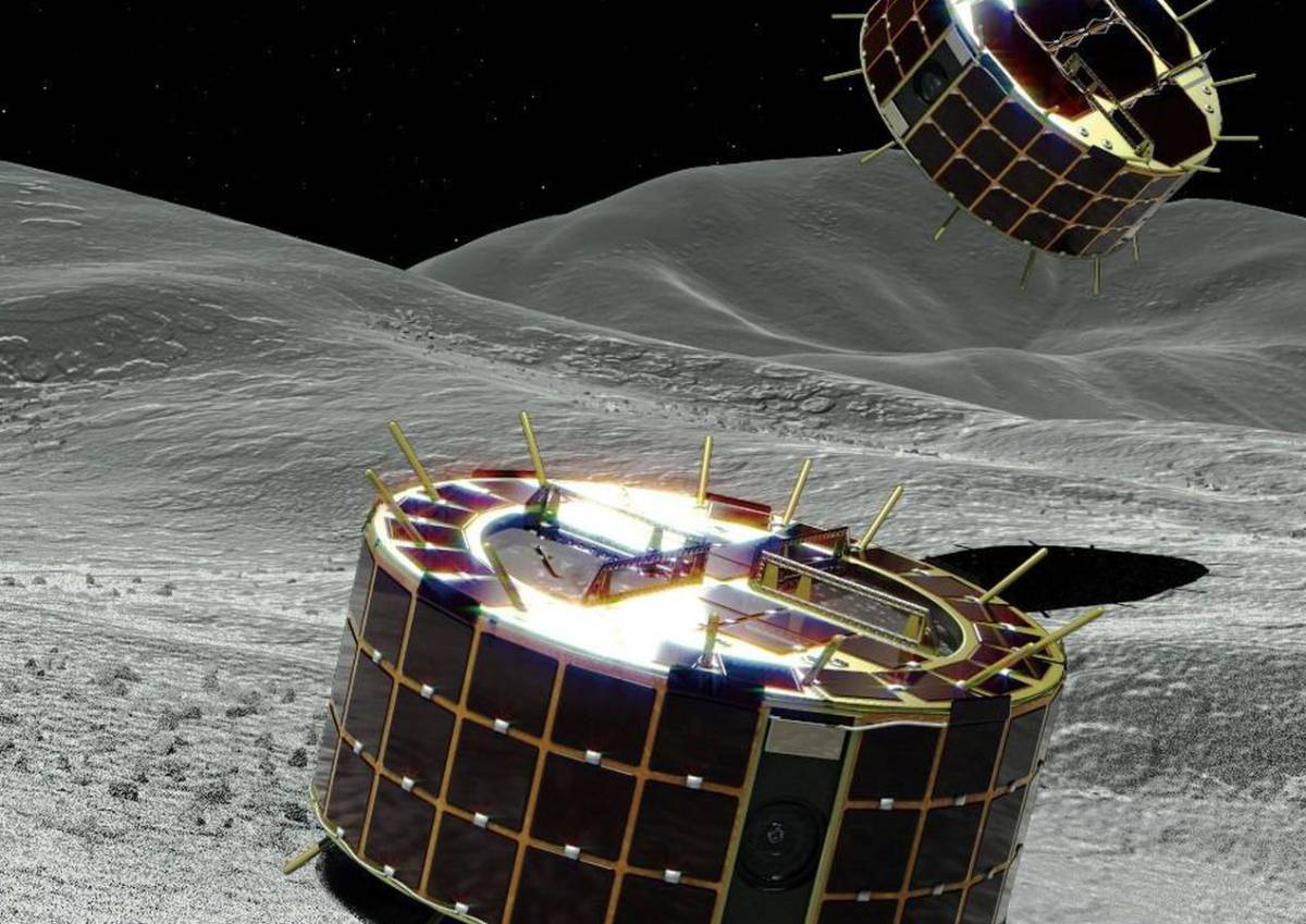 Recreación del aterrizaje de las dos naves en el asteroide.