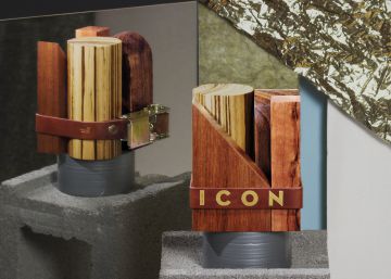 Un monolito de madera y cuero realizado a mano, este es el trofeo de los premios ICON