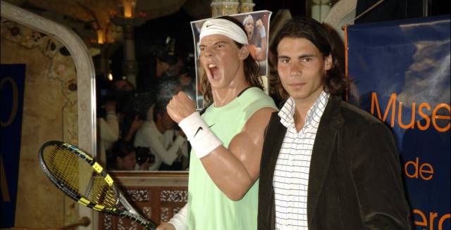 Tennis player Rafa Nadal with his waxwork.