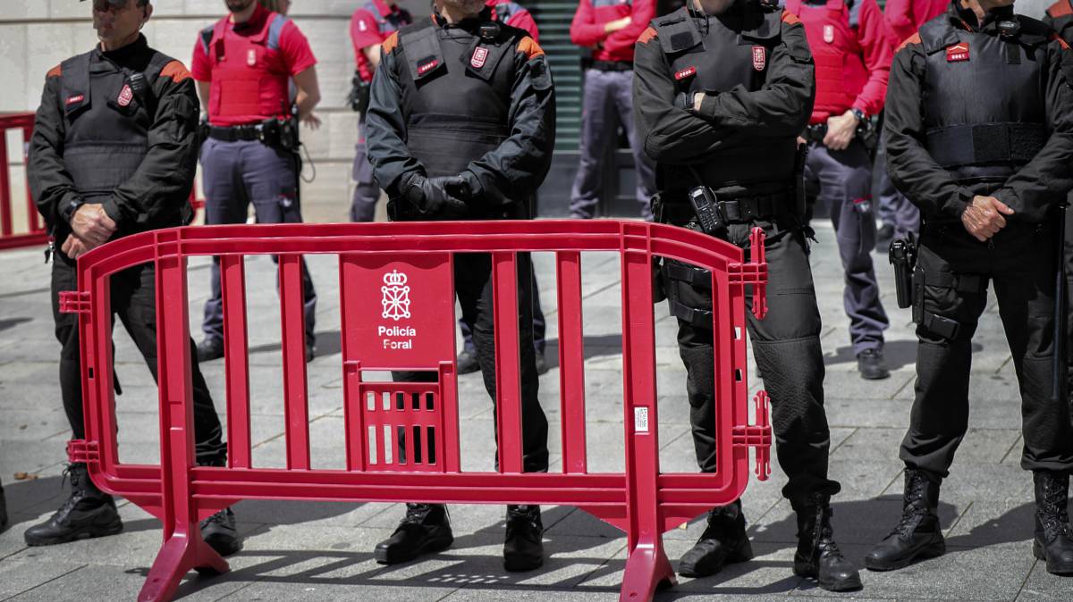 Agentes de la Policía Foral, en el Palacio de Justicia de Pamplona