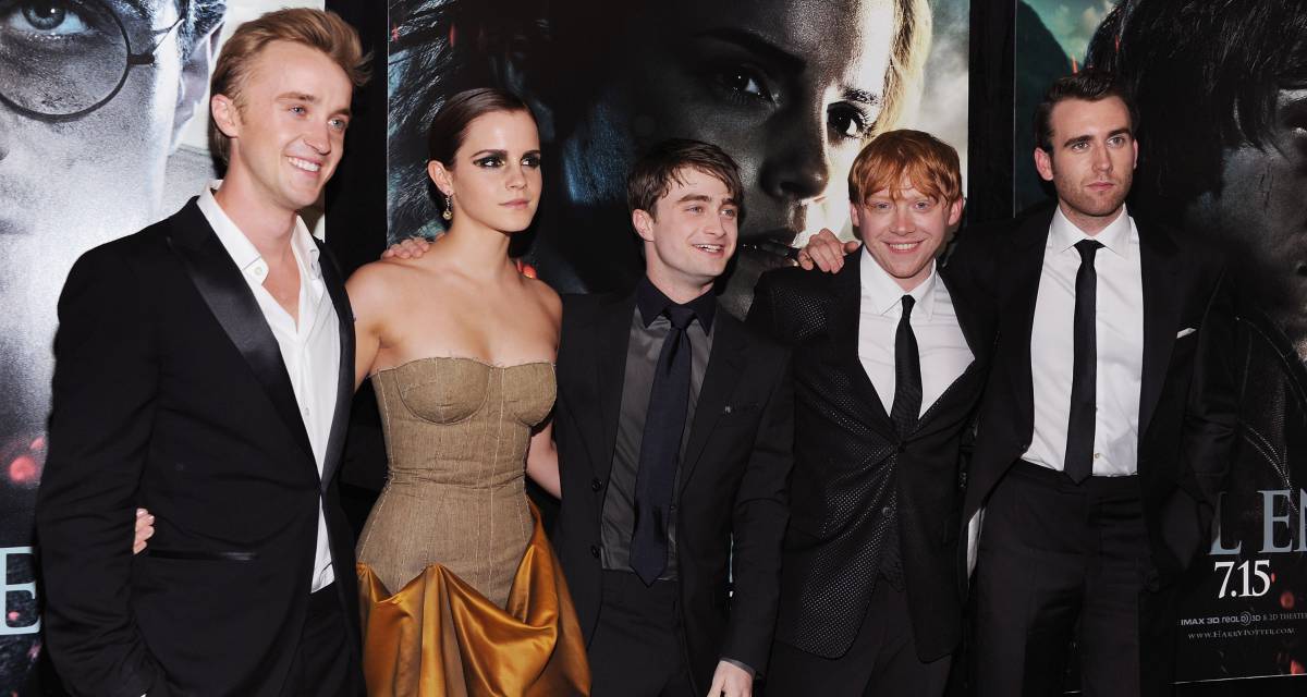 De izquierda a derecha, Tom Felton, Emma Watson, Daniel Radcliffe, Rupert Grint y Matthew Lewis, en 2011 en Nueva York.