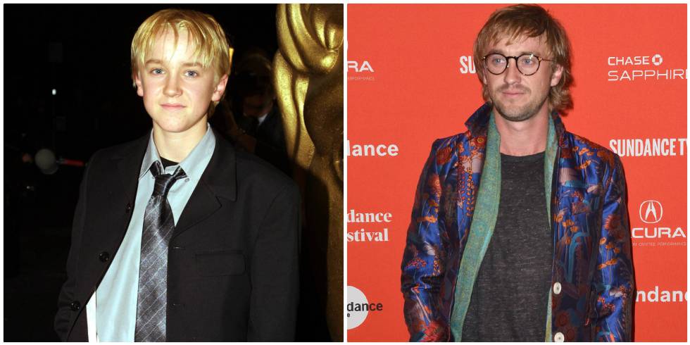 Tom Felton, el villano Draco Malfoy, de niño y en una imagen de este año.