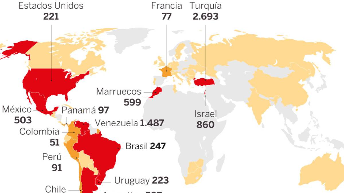 Mapa de sefardíes que han obtenido la nacionalidad española.