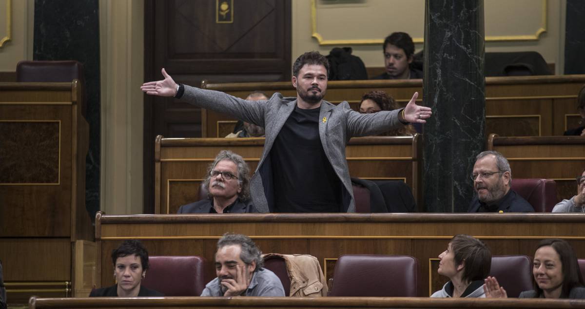 Rufián, este miércoles, en su escaño del Congreso.