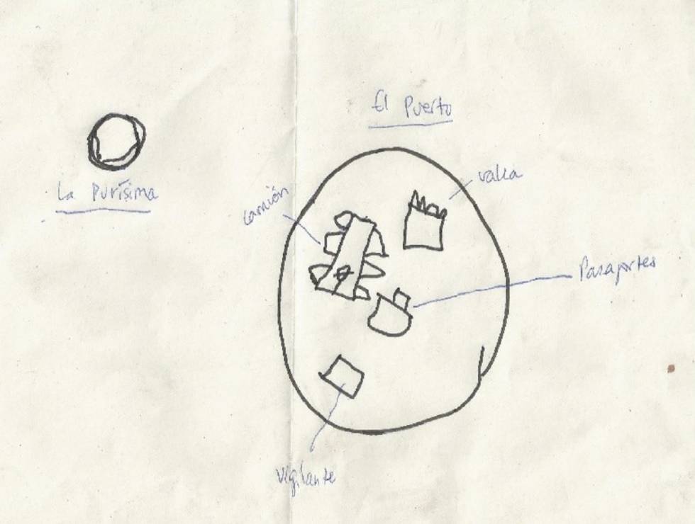 Mapa de la ciudad de Melilla. Realizado por un grupo de jóvenes argelinos que viven en la calle, de entre 22 y 24 años de edad. Julio 2016.