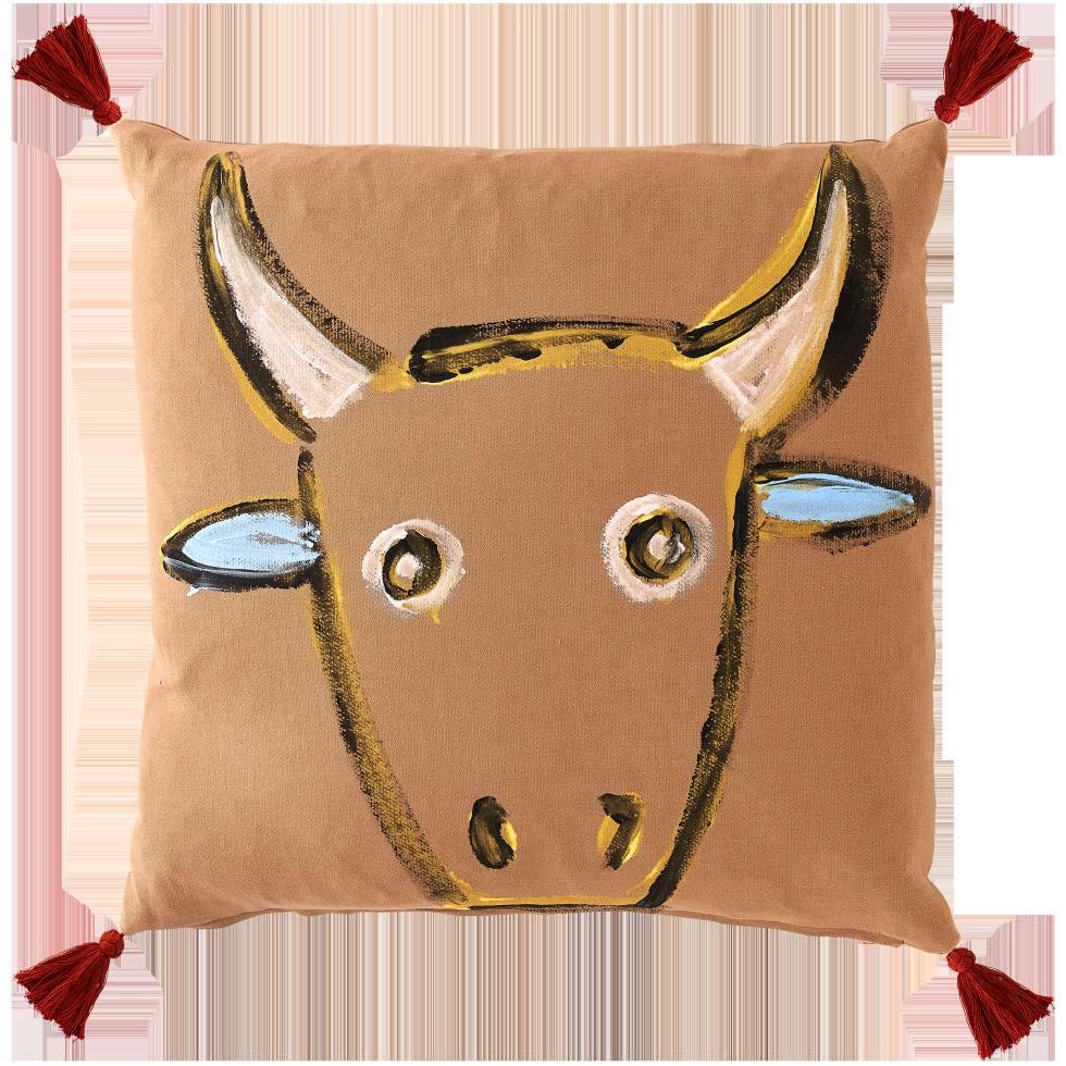 One of the cushions featuring a bullfighting theme designed by Luke Edward Hall.