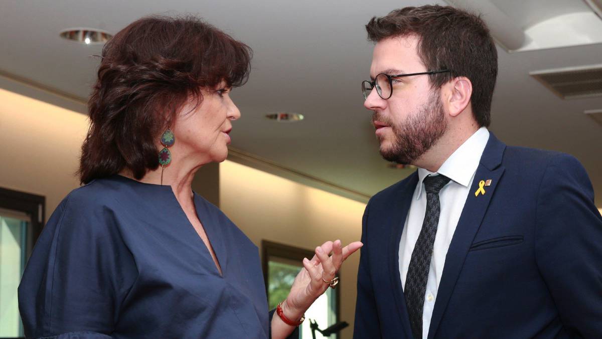 Carmen Calvo y Pere Aragonès, en La Moncloa.