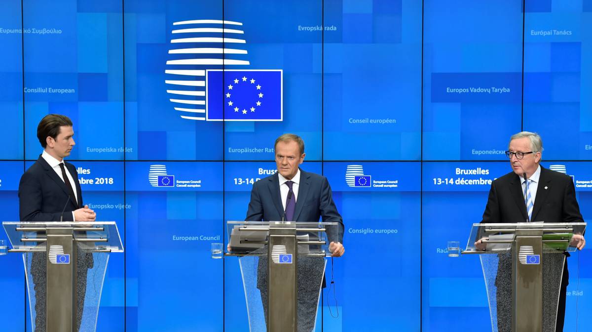 Kurz, Tusk y Juncker, en Bruselas.