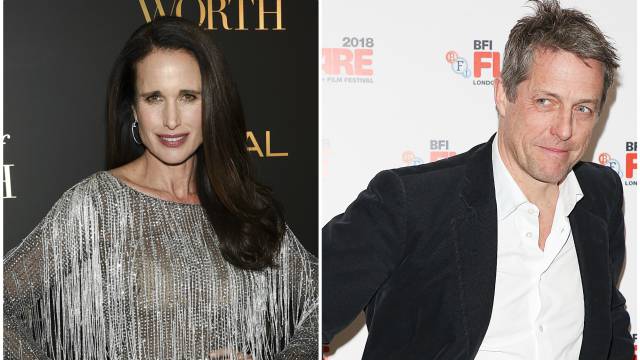 Andie MacDowell y Hugh Grant en distintos eventos a finales de 2018.