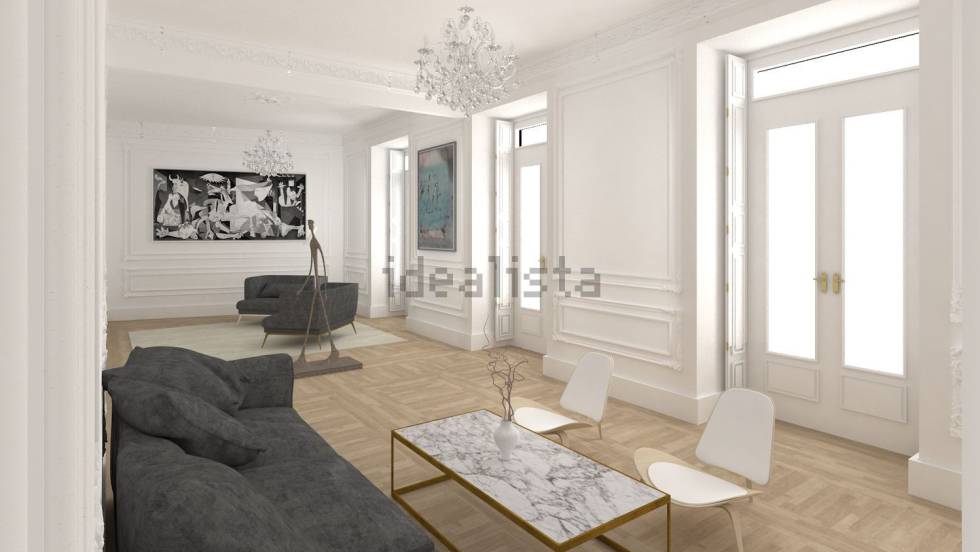 Salón de una planta del palacete de Cajal a la venta por 3,2 millones de euros.