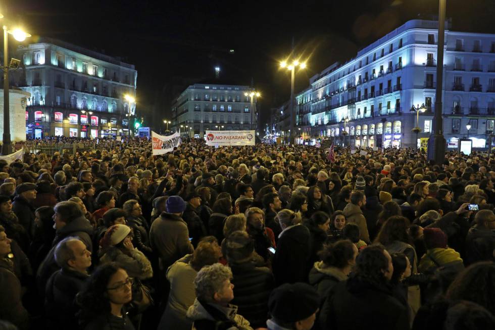Protestors in Madrid’s Puerta del Sol on Tuesday night.