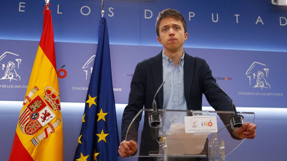Errejón, en la rueda de prensa hoy en el Congreso.