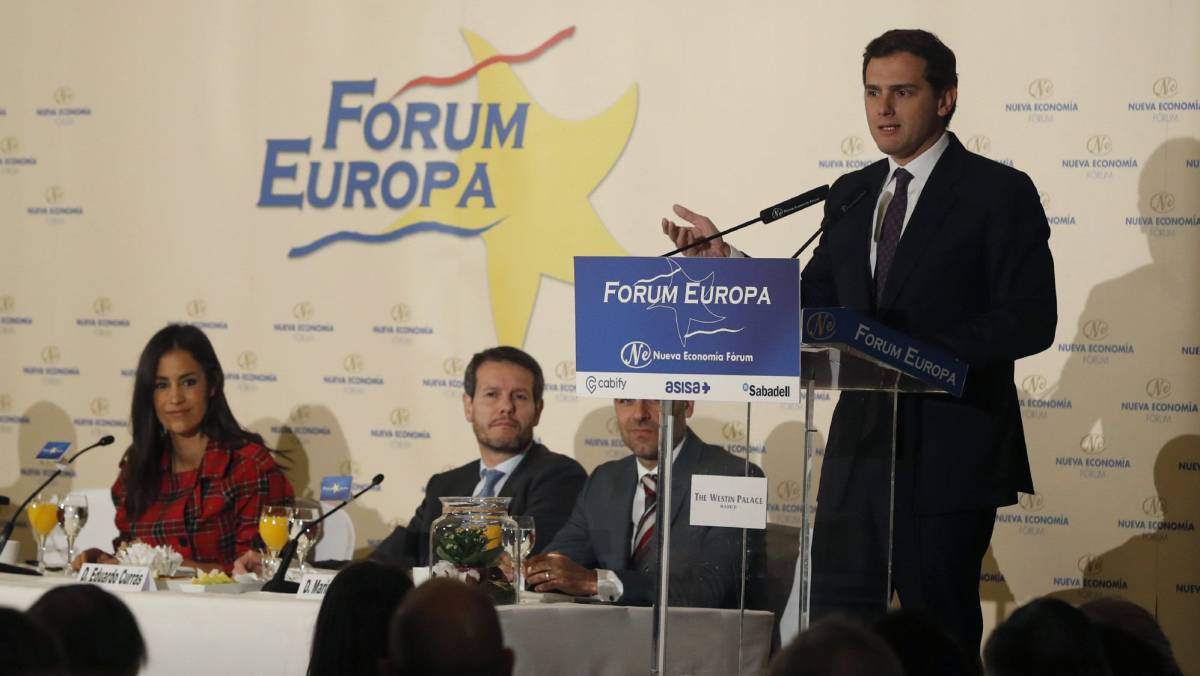 Rivera, en un desayuno informativo en Madrid este martes.