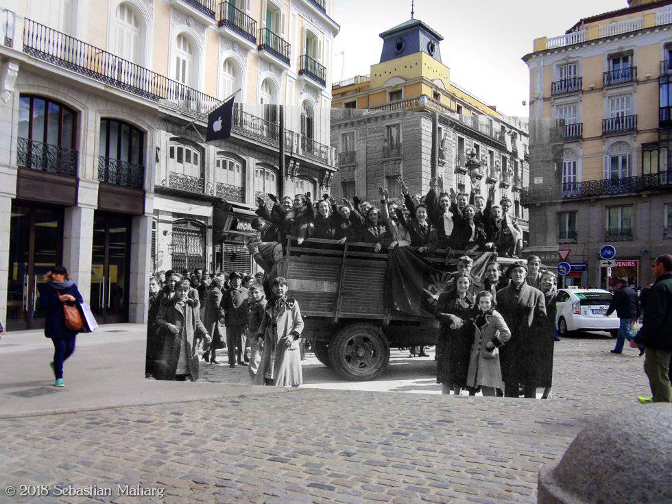 Fitting Civil War photos into images of modern-day Madrid