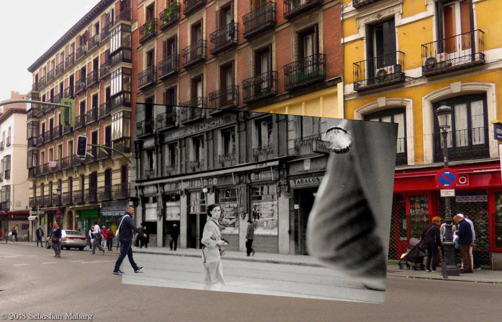 Fitting Civil War photos into images of modern-day Madrid