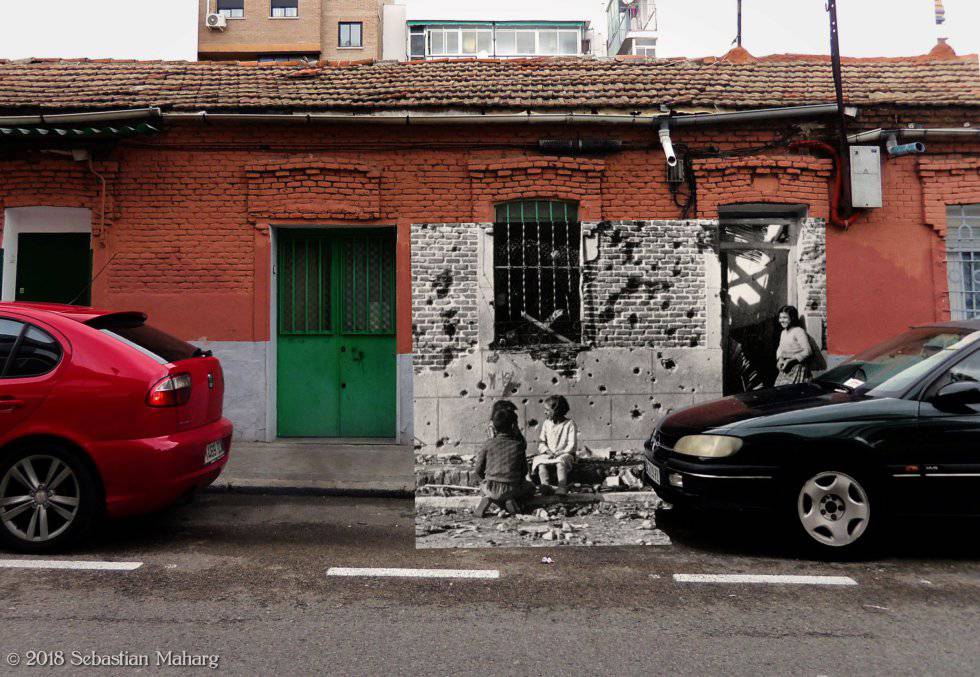 Fitting Civil War photos into images of modern-day Madrid