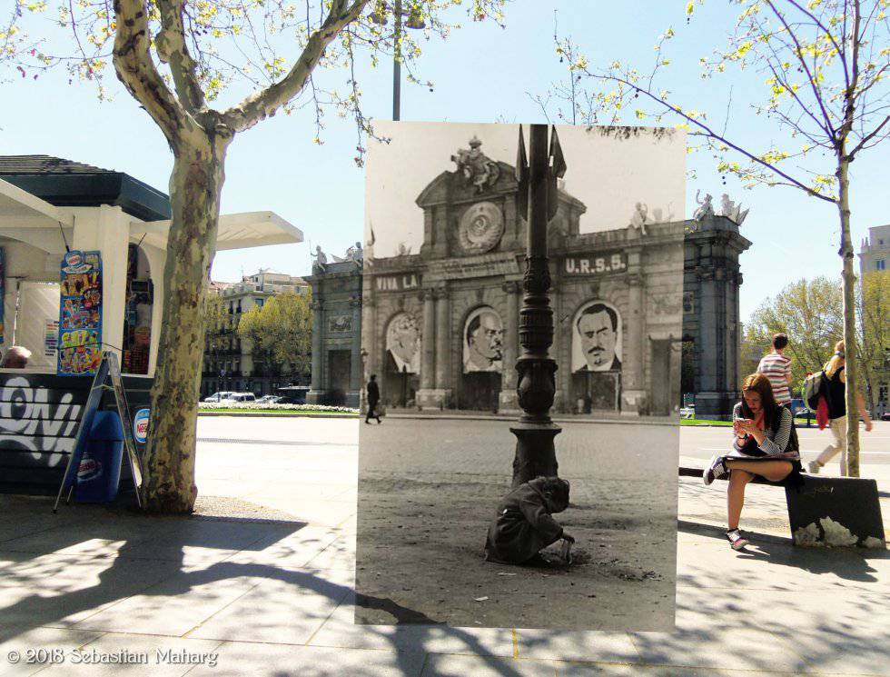 Fitting Civil War photos into images of modern-day Madrid